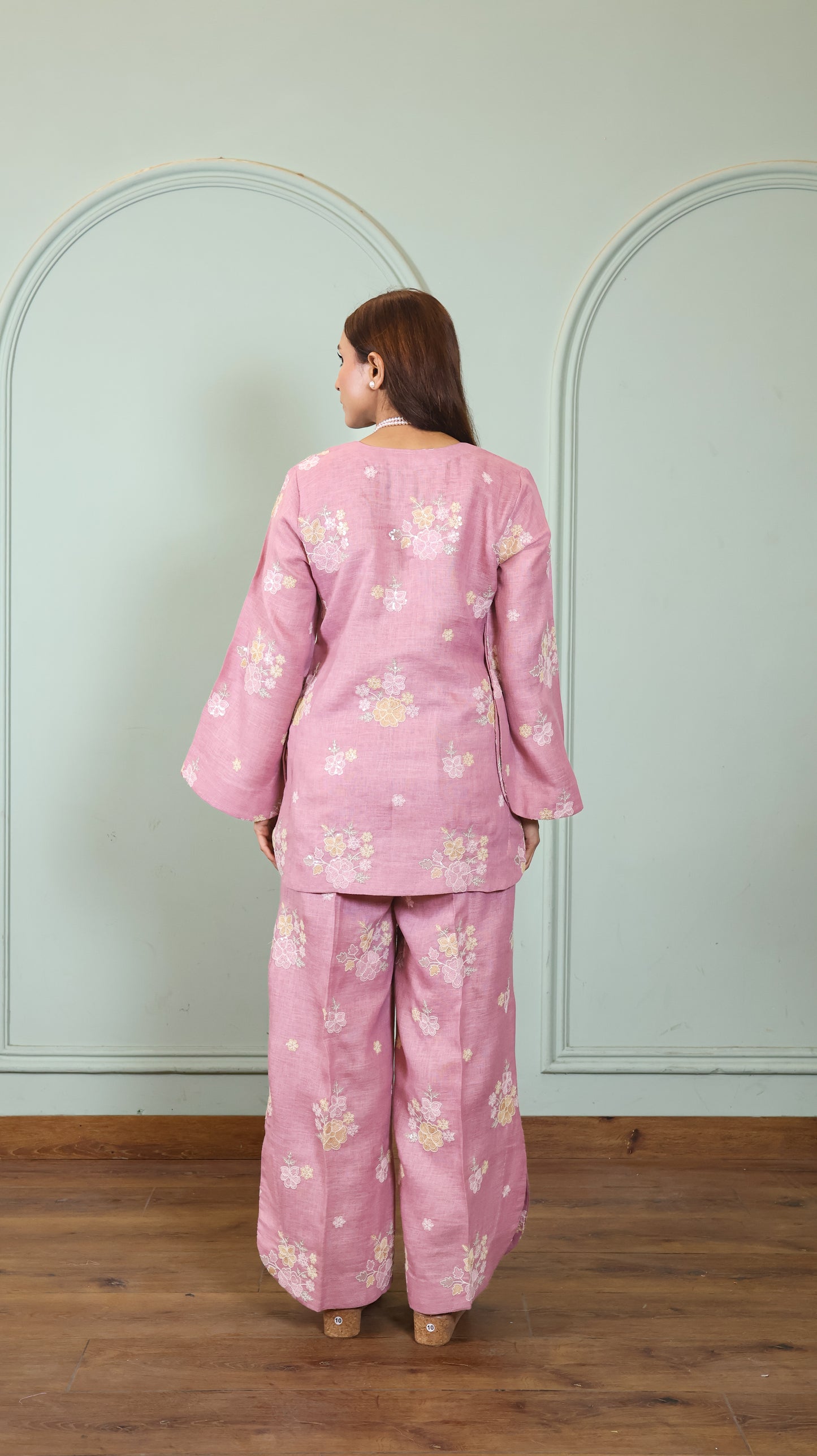 Pink Sequenced Linen set