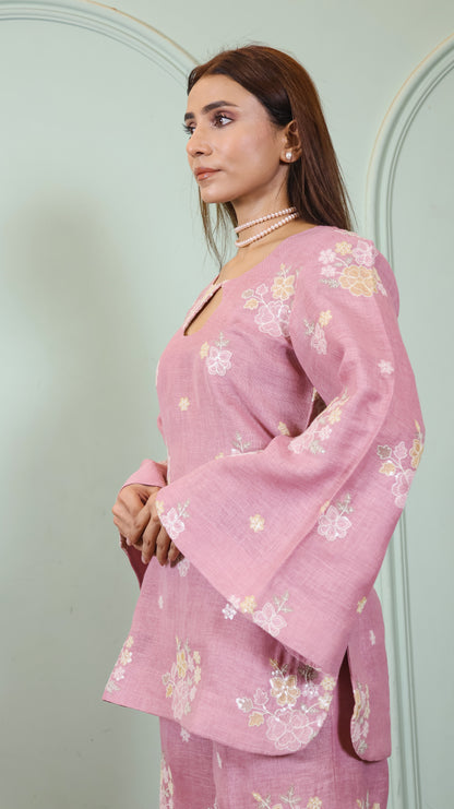 Pink Sequenced Linen set