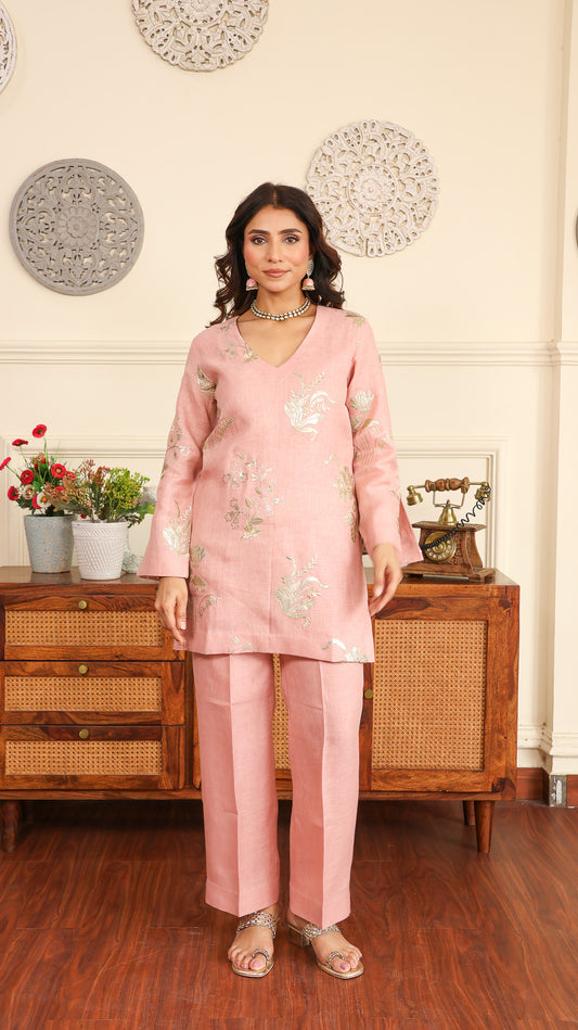 Pink gold Sequenced Linen Set