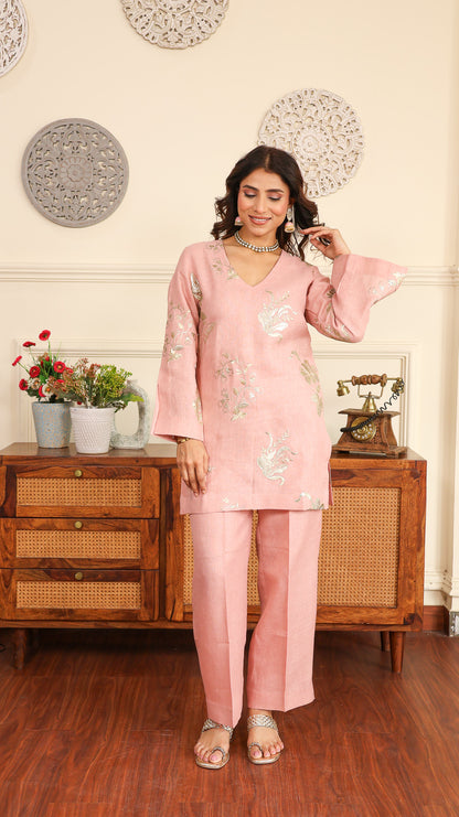 Pink gold Sequenced Linen Set