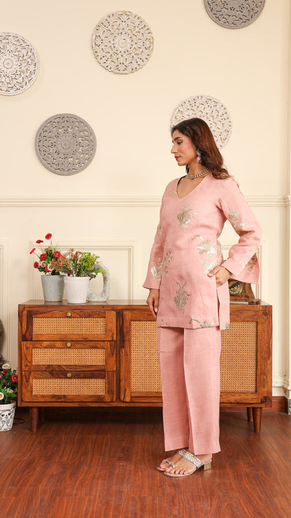 Pink gold Sequenced Linen Set