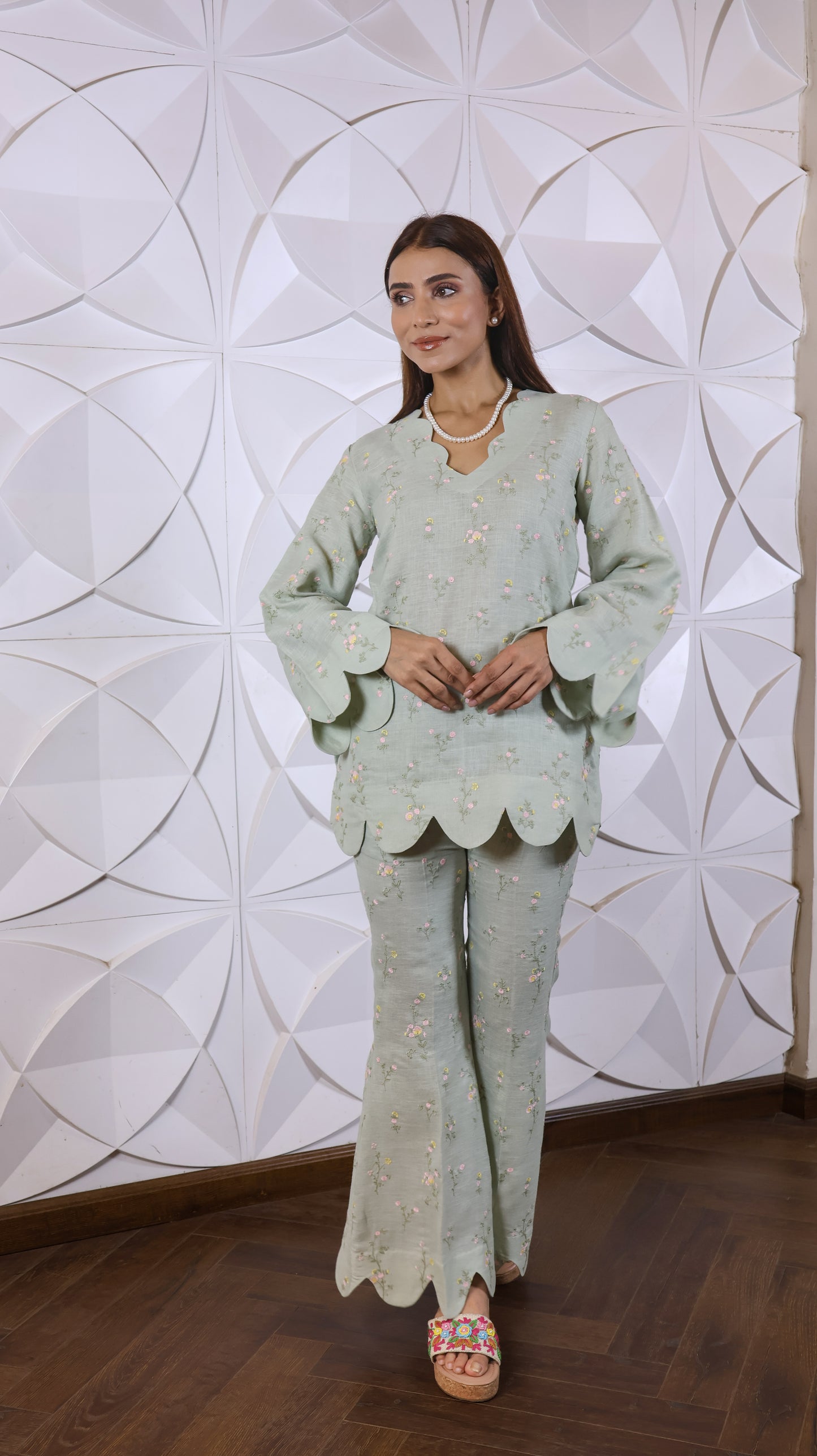 Fully Green Embroidered Linen Set