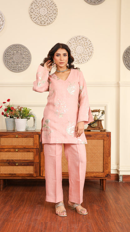 Pink gold Sequenced Linen Set