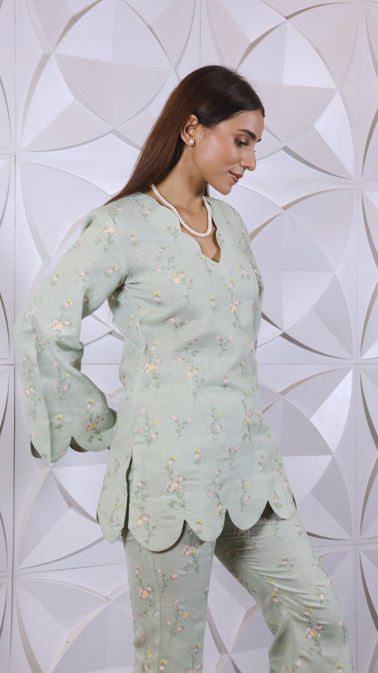 Fully Green Embroidered Linen Set