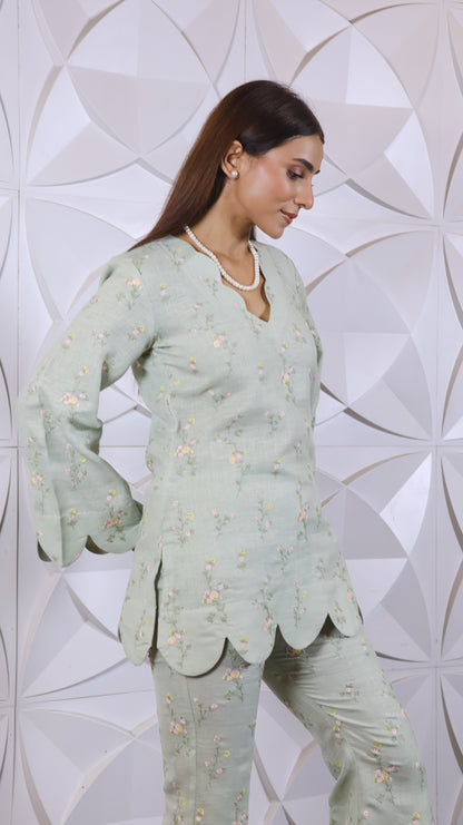 Fully Green Embroidered Linen Set