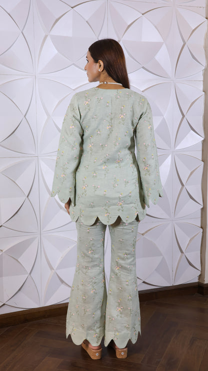 Fully Green Embroidered Linen Set