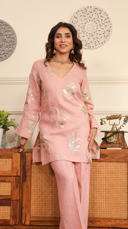 Pink gold Sequenced Linen Set