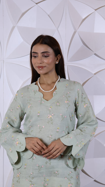 Fully Green Embroidered Linen Set