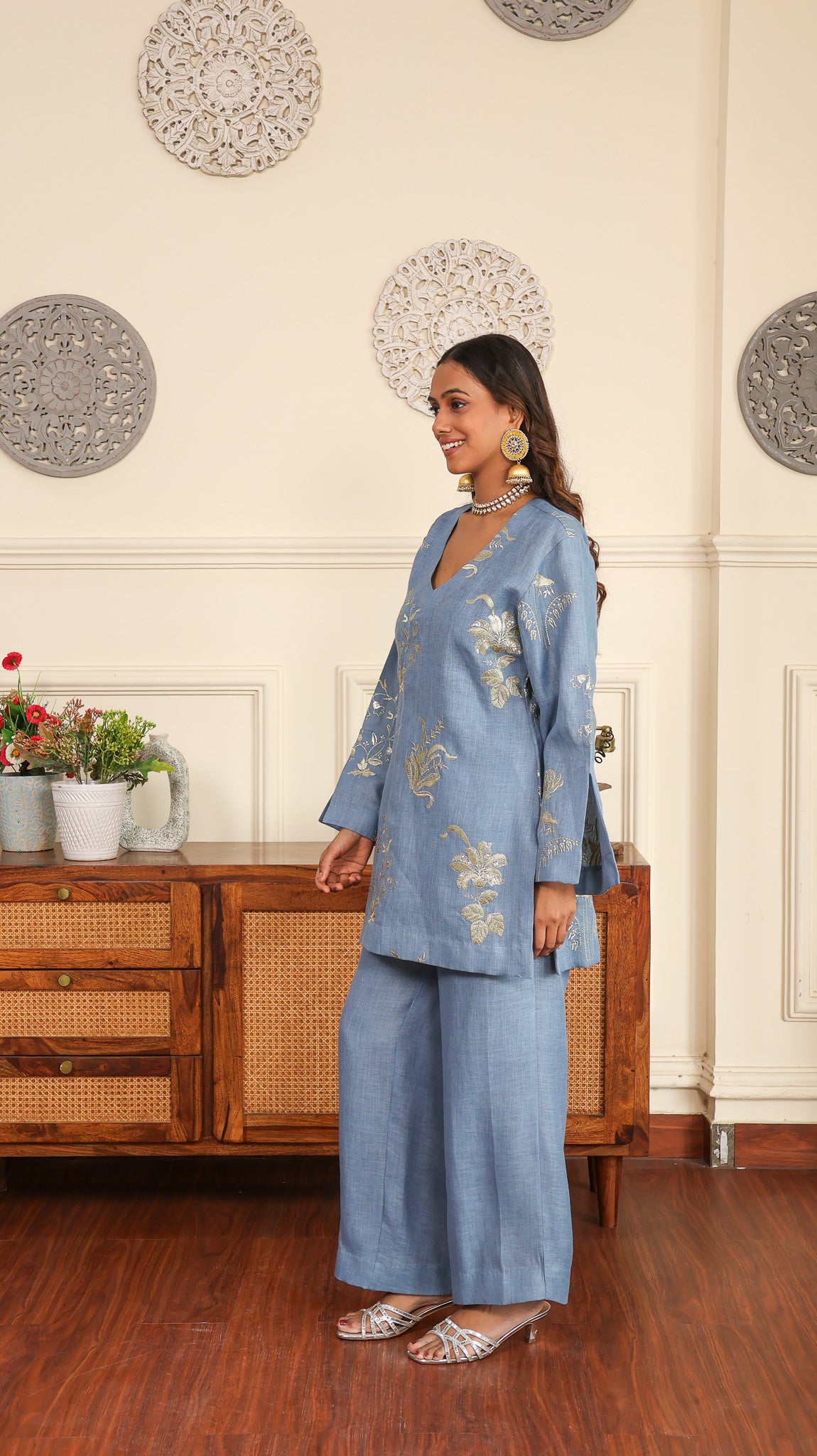 Blue gold Sequenced Linen Set