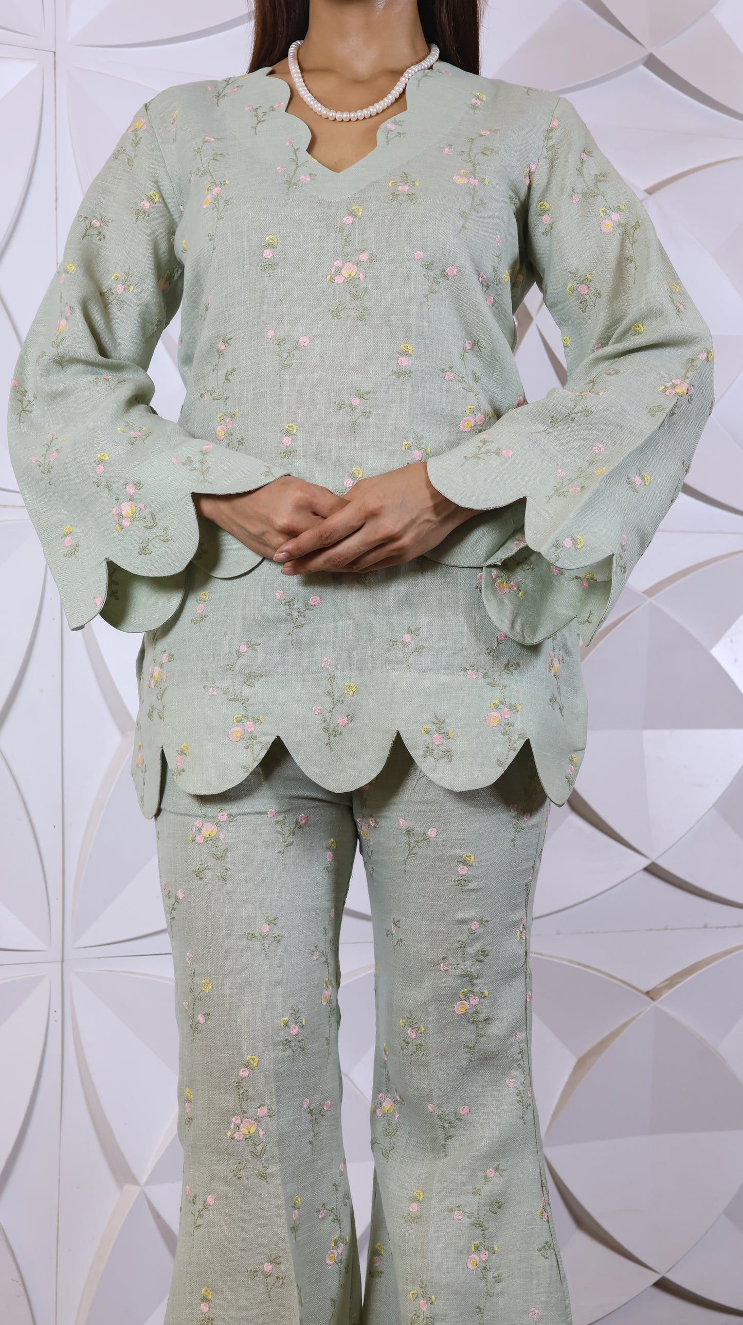 Fully Green Embroidered Linen Set