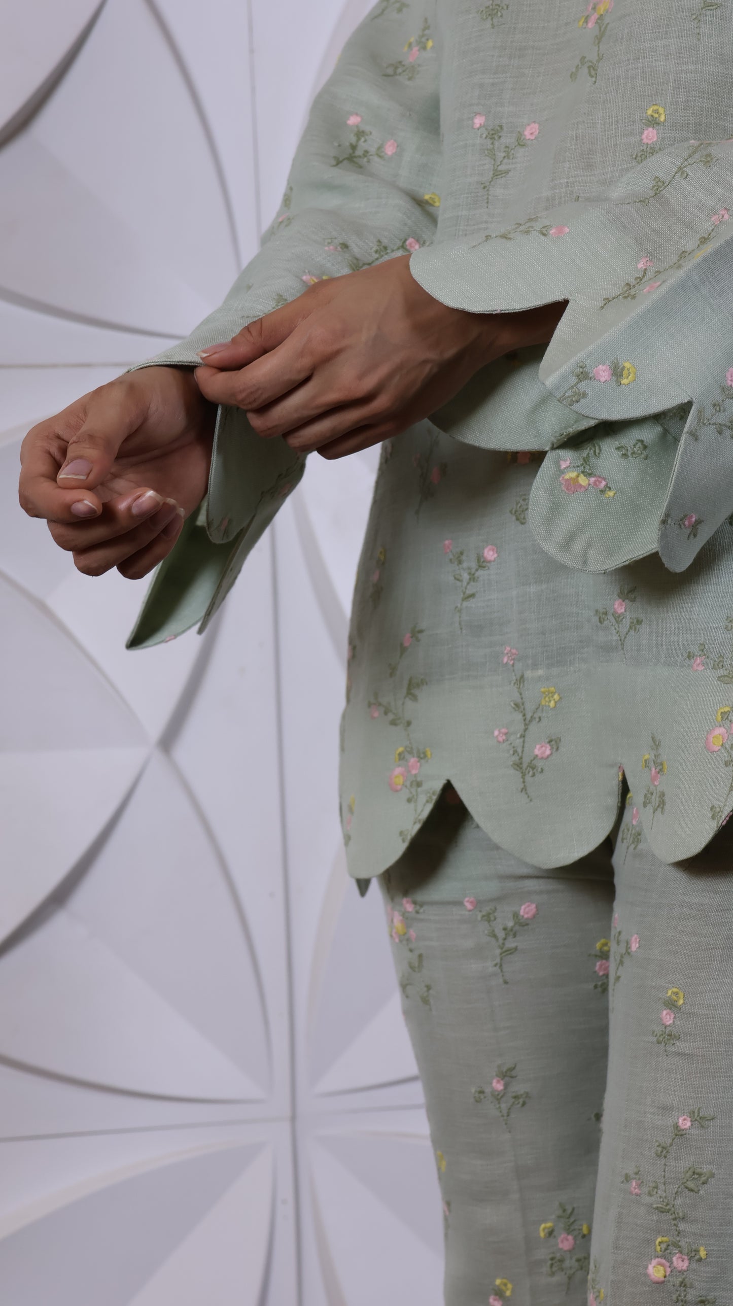 Fully Green Embroidered Linen Set