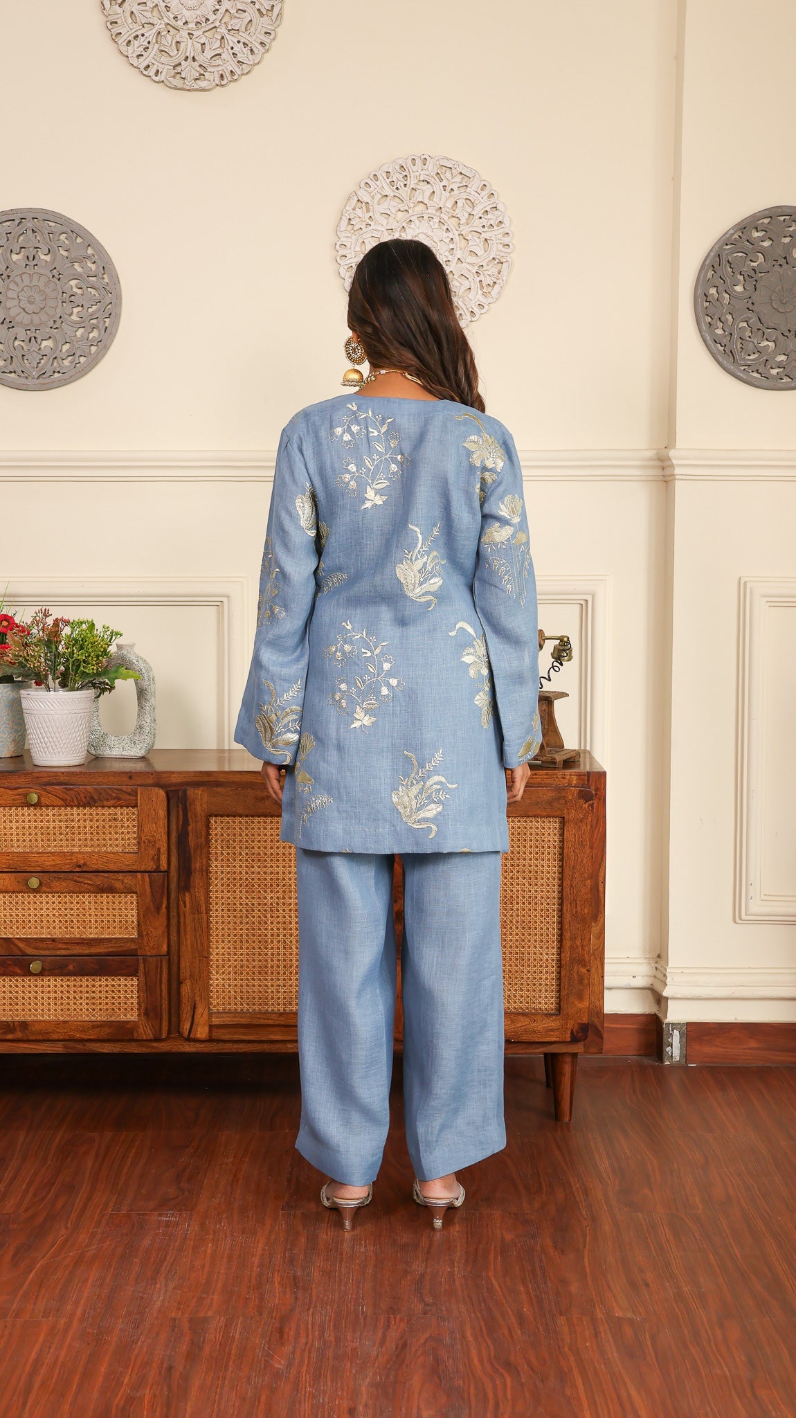 Blue gold Sequenced Linen Set