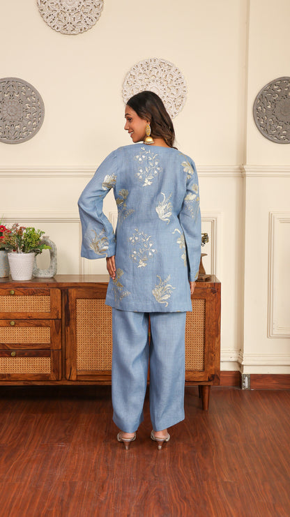 Blue gold Sequenced Linen Set