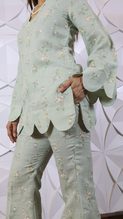 Fully Green Embroidered Linen Set