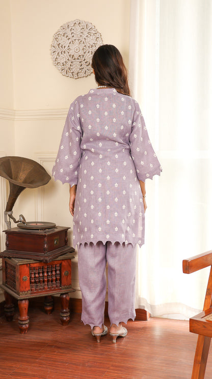 Mauve Embroidered Linen Set