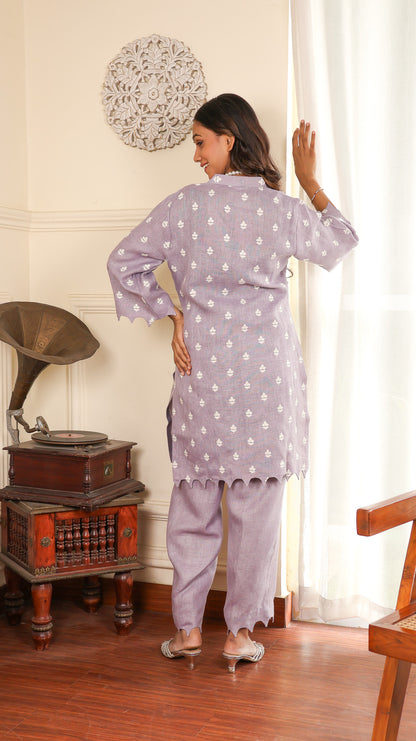 Mauve Embroidered Linen Set