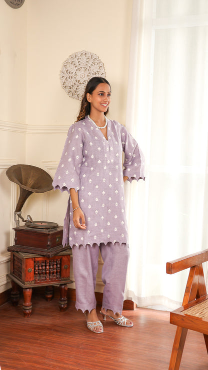 Mauve Embroidered Linen Set