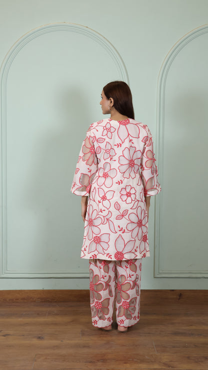 Off white Cut work Pink Kurta set