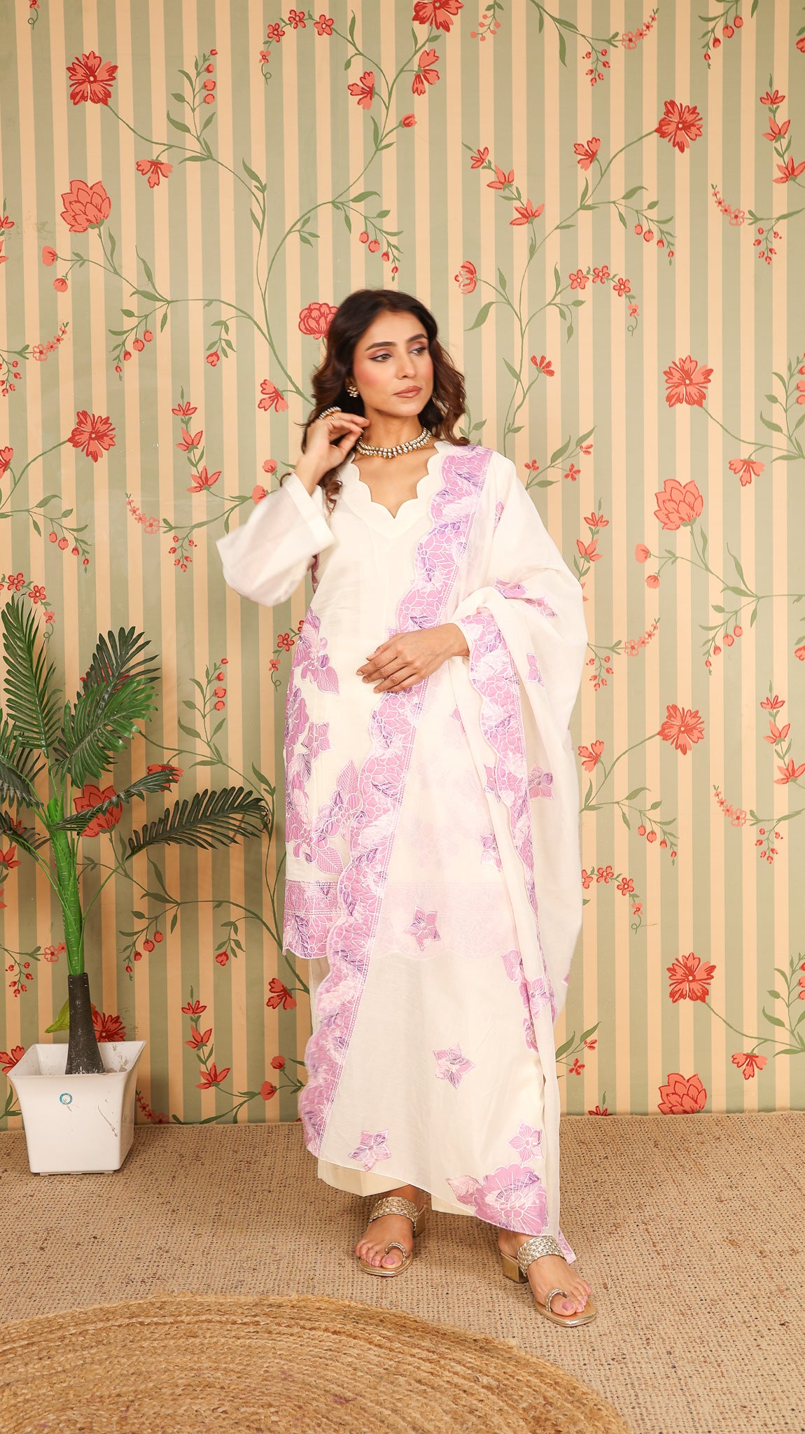 Purple Offwhite Suit Set