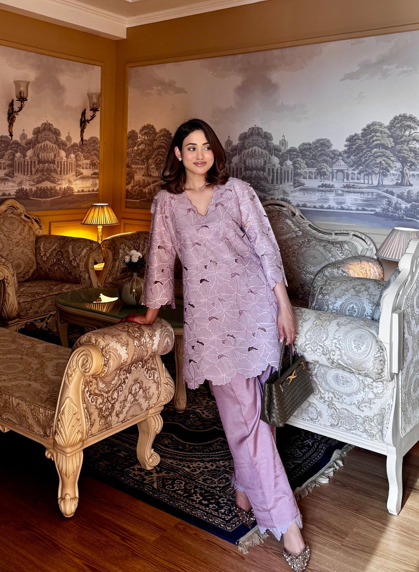 Cutwork Mauve Coord Set - Medium / Shaded mauve - Allure Armoire