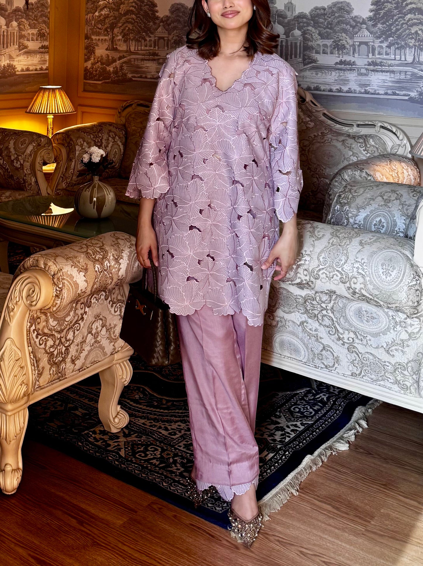 Cutwork Mauve Coord Set - Medium / Shaded mauve - Allure Armoire