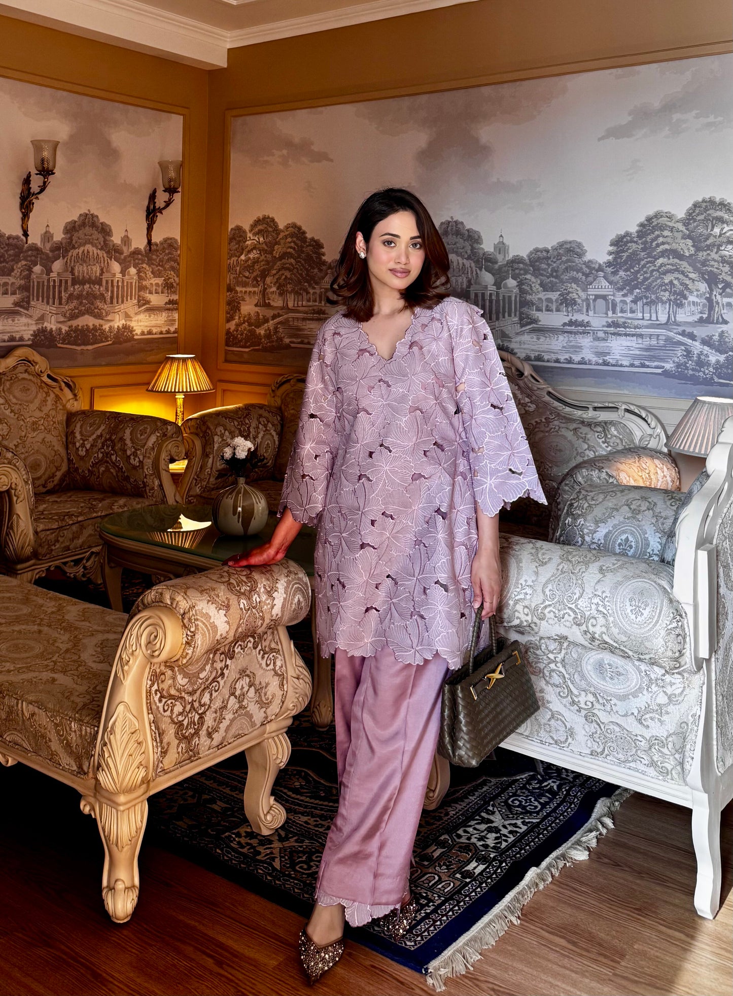 Cutwork Mauve Coord Set - Medium / Shaded mauve - Allure Armoire