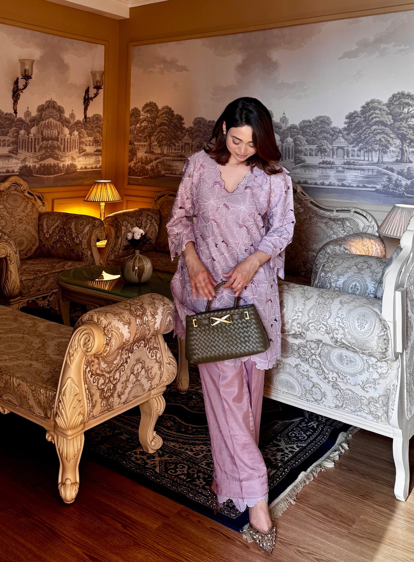 Cutwork Mauve Coord Set - Medium / Shaded mauve - Allure Armoire