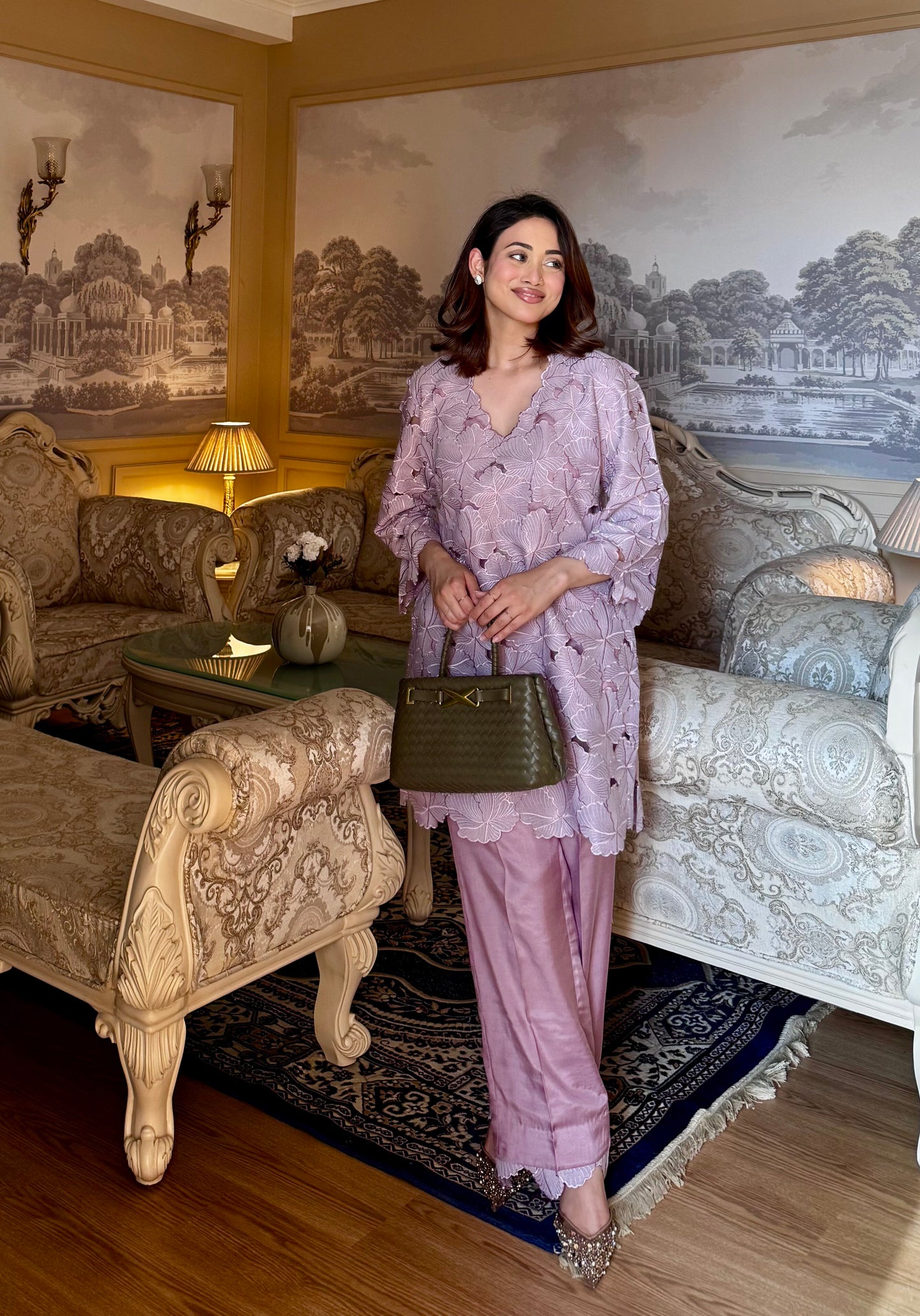 Cutwork Mauve Coord Set - Medium / Shaded mauve - Allure Armoire