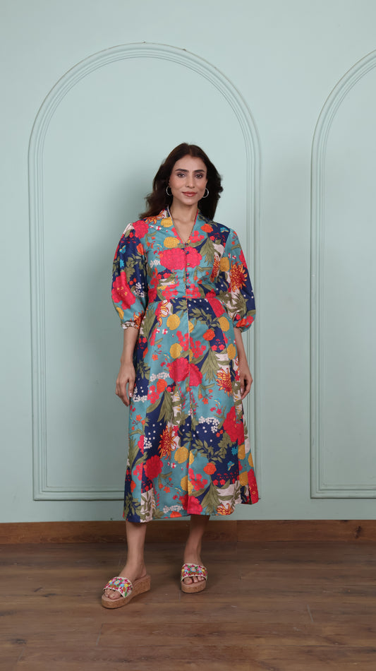 Blue Beach Floral Dress