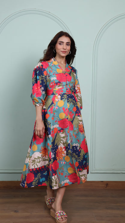 Blue Beach Floral Dress