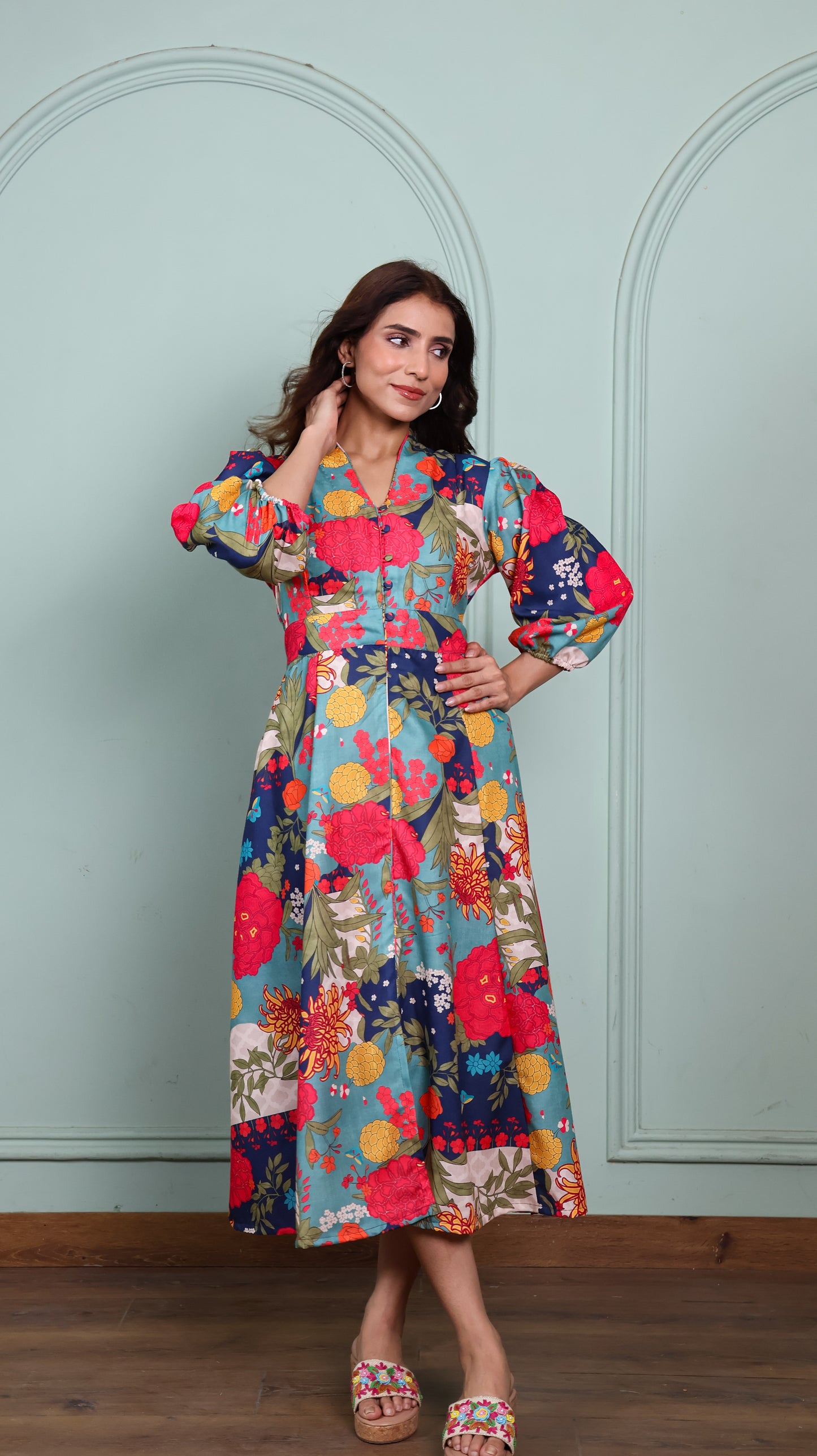 Blue Beach Floral Dress