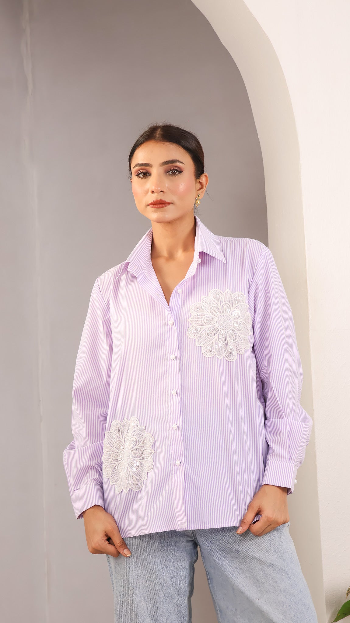 Striped Mauve Patchwork Shirt