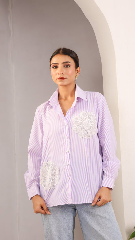 Striped Mauve Patchwork Shirt