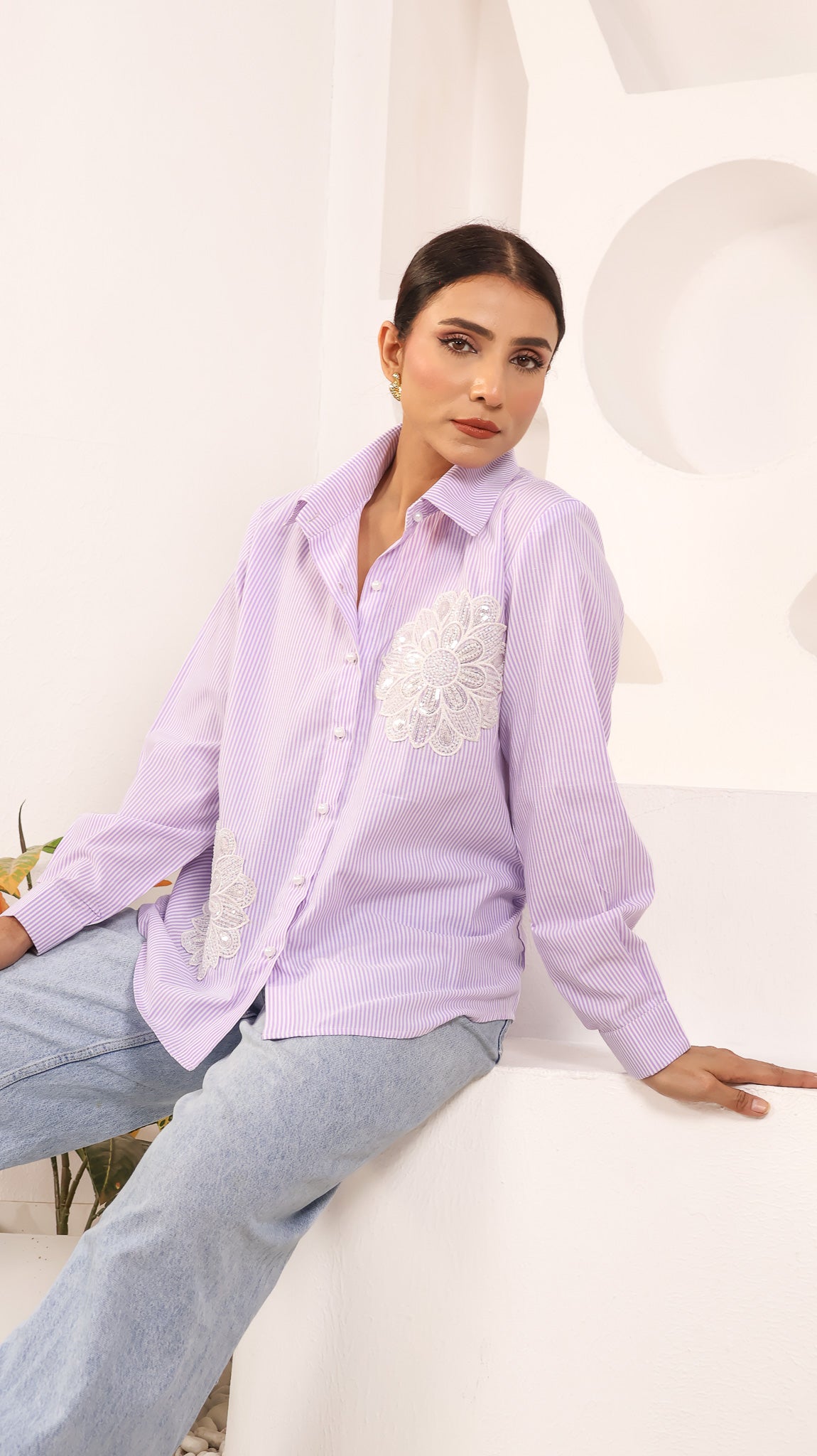 Striped Mauve Patchwork Shirt