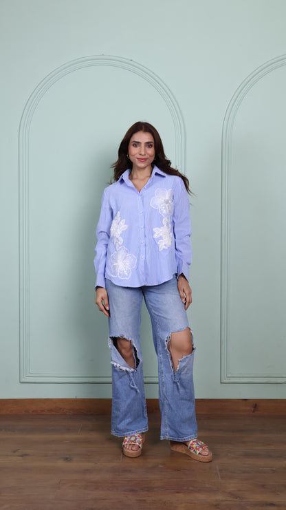 Patchwork blue striped cotton shirt