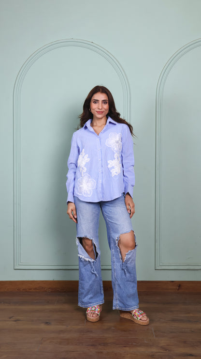 Patchwork blue striped cotton shirt