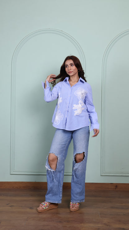 Patchwork blue striped cotton shirt