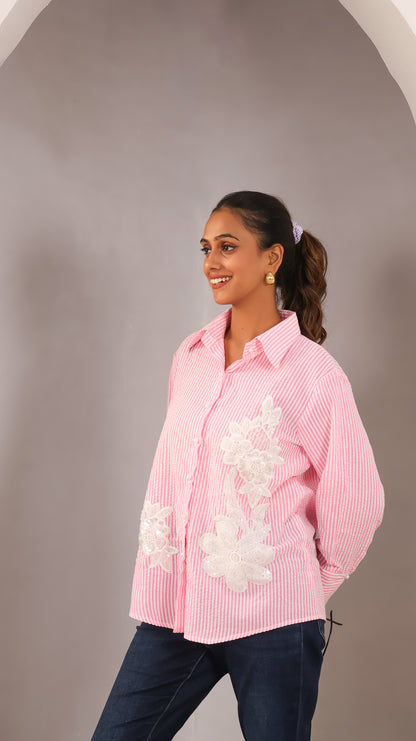 Florecent Striped Pink Patchwork Shirt