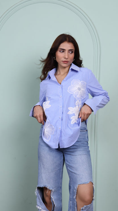 Patchwork blue striped cotton shirt