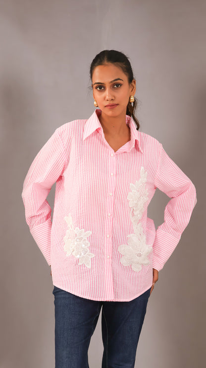 Florecent Striped Pink Patchwork Shirt
