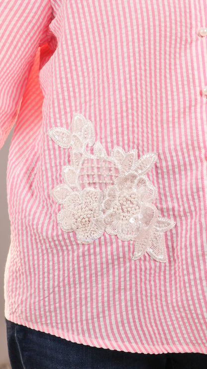 Florecent Striped Pink Patchwork Shirt