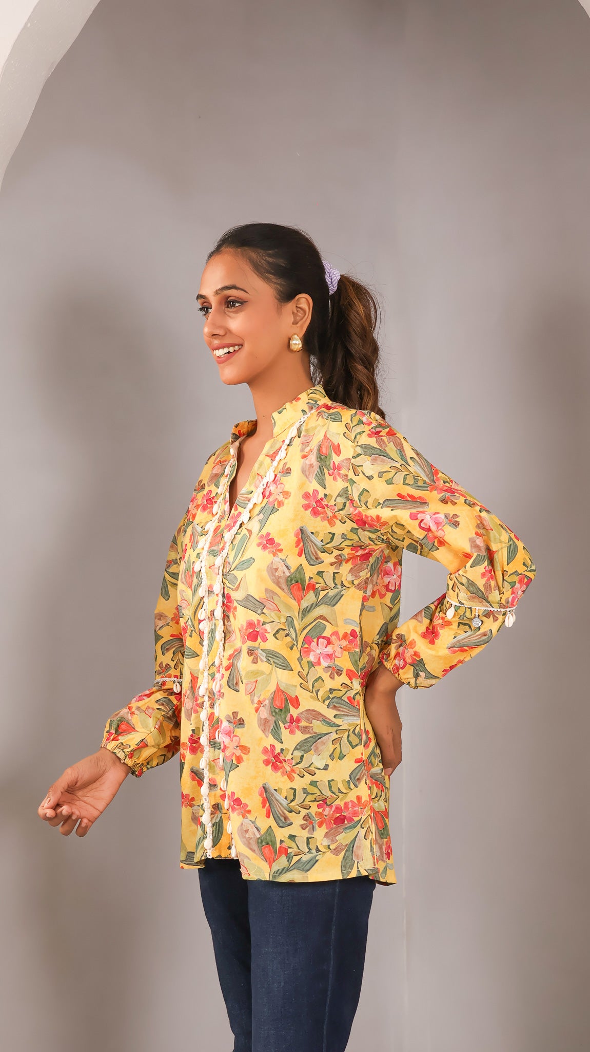 Floral top with shells