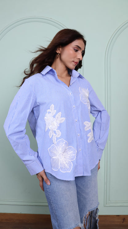 Patchwork blue striped cotton shirt