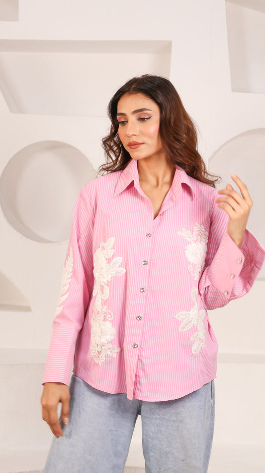 Striped Pink Patchwork Shirt