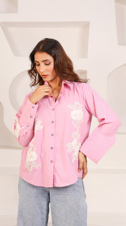 Striped Pink Patchwork Shirt