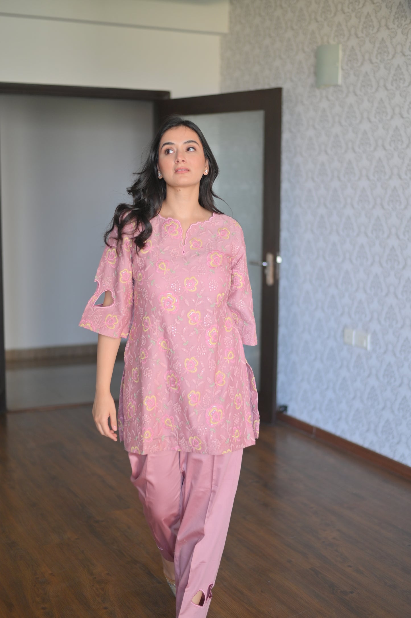 Wild orchid Mul embroidered set 💖 - M / Pink - Allure Armoire