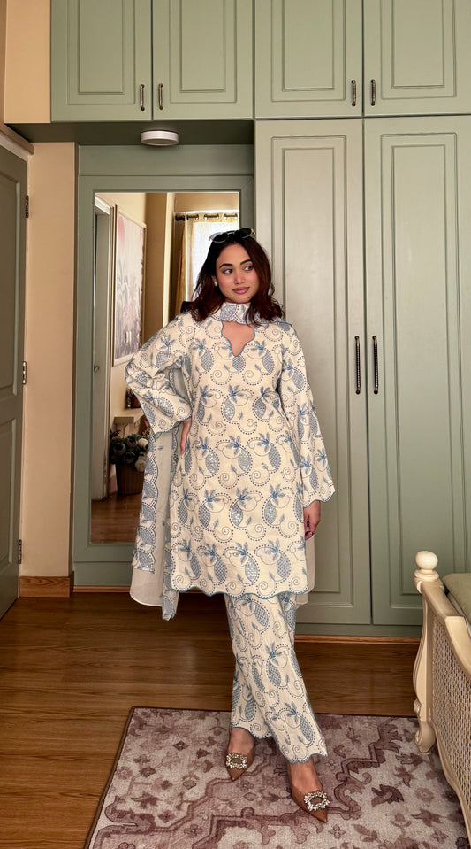 Off whitish bluish Set With Dupatta 🤍💙 - Allure Armoire