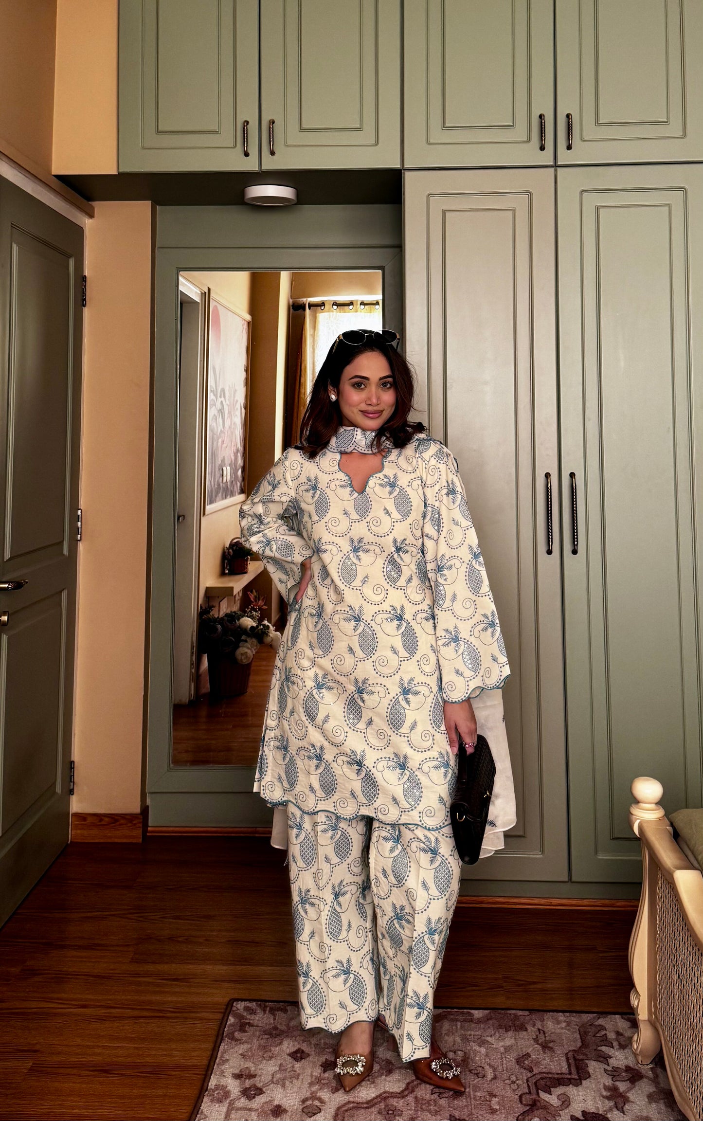 Off whitish bluish Set With Dupatta 🤍💙 - Beige / S / Cotton - Allure Armoire