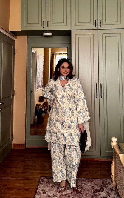 Off whitish bluish Set With Dupatta 🤍💙