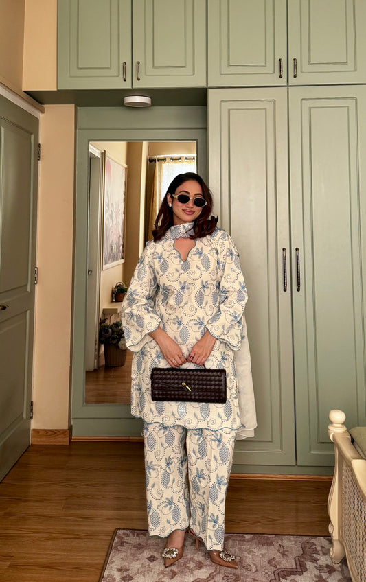 Off whitish bluish Set With Dupatta 🤍💙 - Allure Armoire